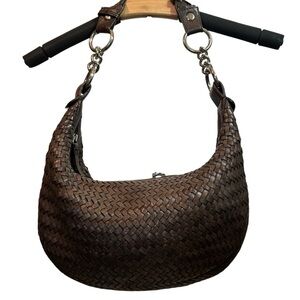 Donald J. Pliner Dark Brown Woven Baguette Bag